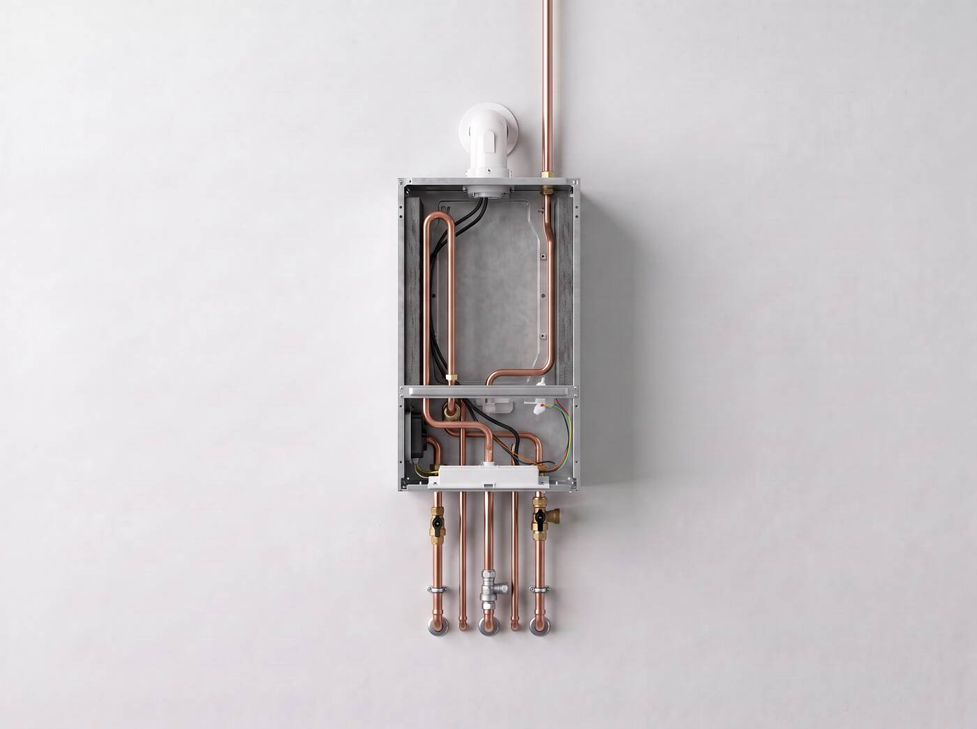 Boiler internal pipework exposed
